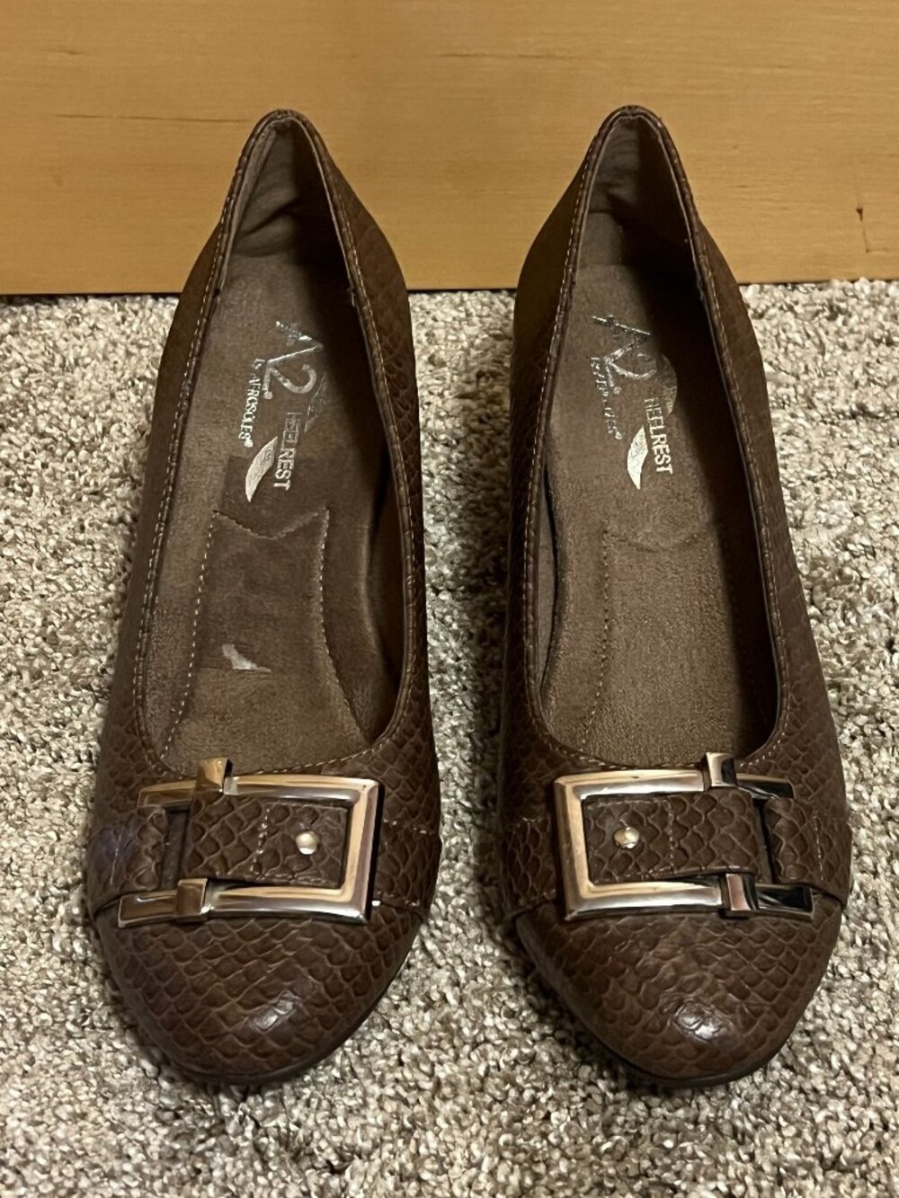 NWOT: A2 by Aerosoles Women's Brown Snakeskin Heels: Size 7.5M